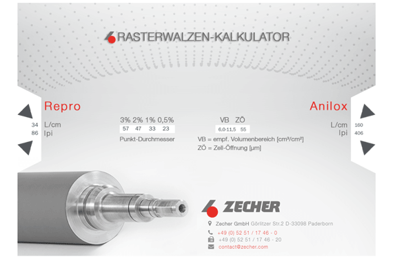 Calculadora anilox de Zecher